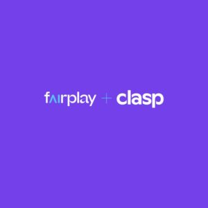 Fairplay plus clasp text on purple background