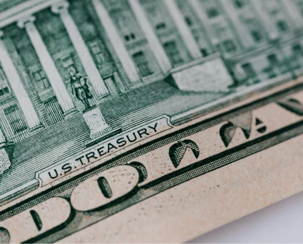 Close-up of U.S. Treasury on dollar bill