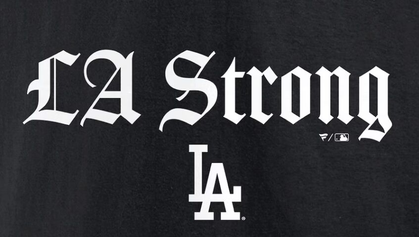 LA Strong text logo on black background