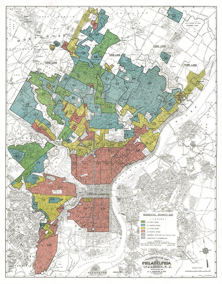 Color-coded historical map of Philadelphia and Camden