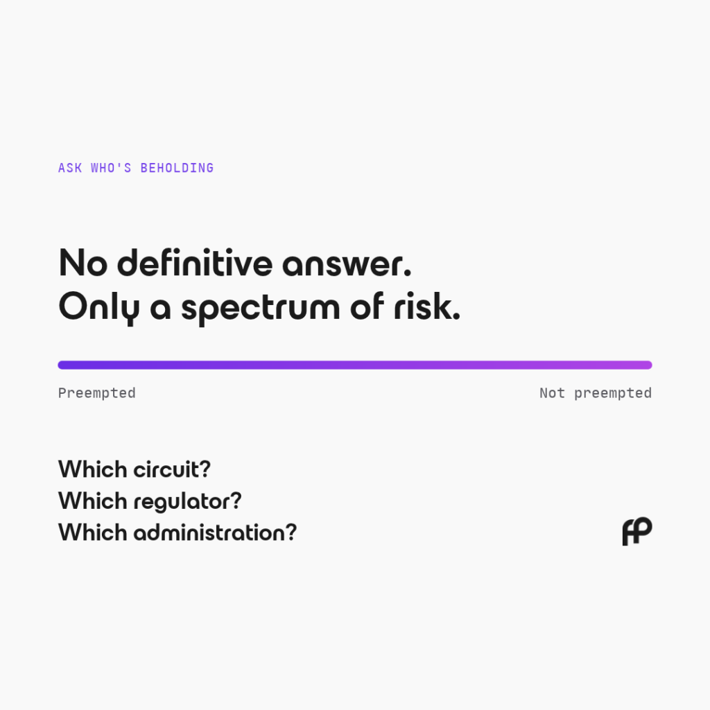Risk spectrum graphic from preempted to not preempted