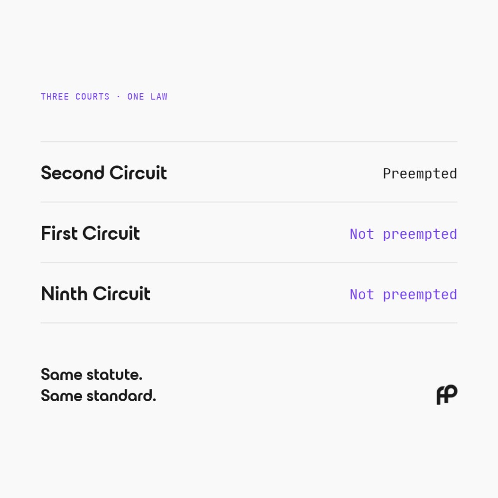 Court circuit comparison chart showing conflicting preemption rulings