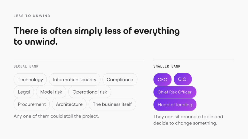 Diagram comparing global and smaller bank unwinding complexity